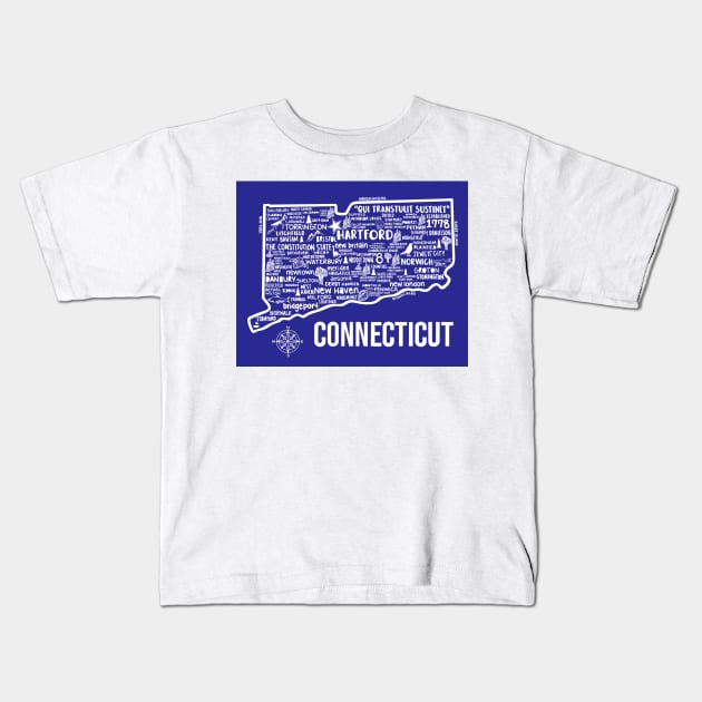 Connecticut Map Kids T-Shirt by fiberandgloss